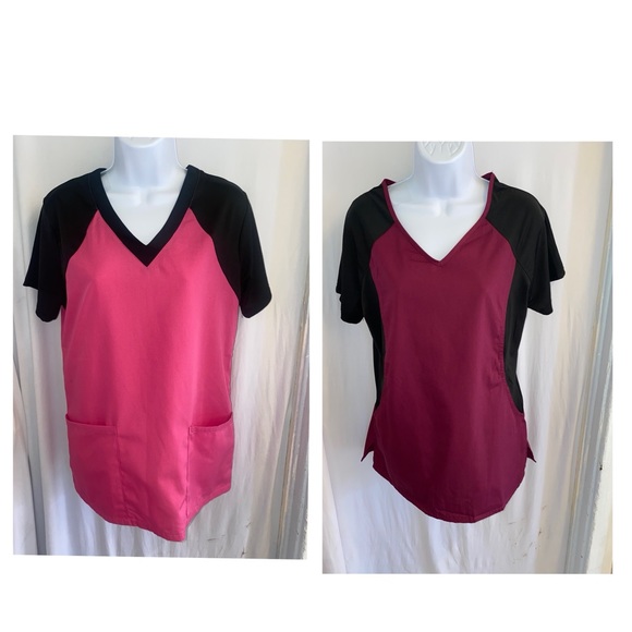 2 Nurse Scrub Set Tops Pink & Purple - Picture 1 of 11